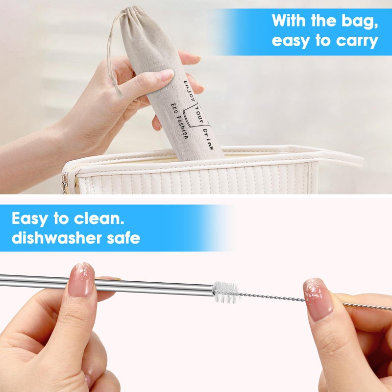 MUTNITT Set of 20 10.5" Reusable Bent Stainless Steel Straws with 20 Silicone Tips 5 Cleaning Brush 1 Travel Case Eco Friendly Extra Long Metal Straw Drinking for 20 24 30 oz Tumbler - Image 4